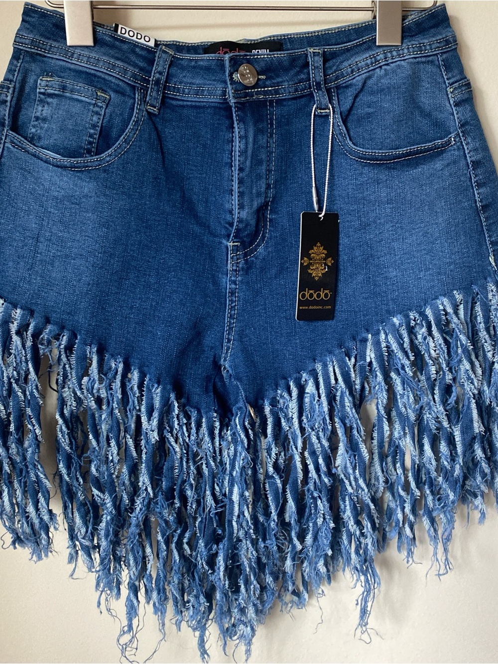 Dodo dark Blue Fringed Denim Jean Shorts